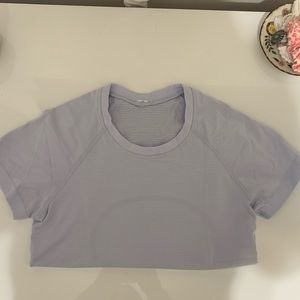 Blue linen lululemon short sleeve workout top
